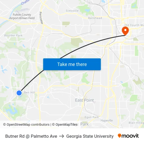 Butner Rd @ Palmetto Ave to Georgia State University map