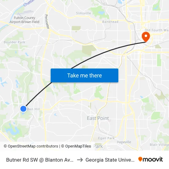 Butner Rd SW @ Blanton Ave SW to Georgia State University map