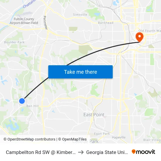 Campbellton Rd SW @ Kimberly Rd SW to Georgia State University map