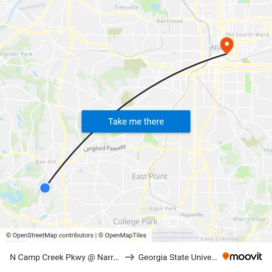 N Camp Creek Pkwy @ Narron Dr to Georgia State University map