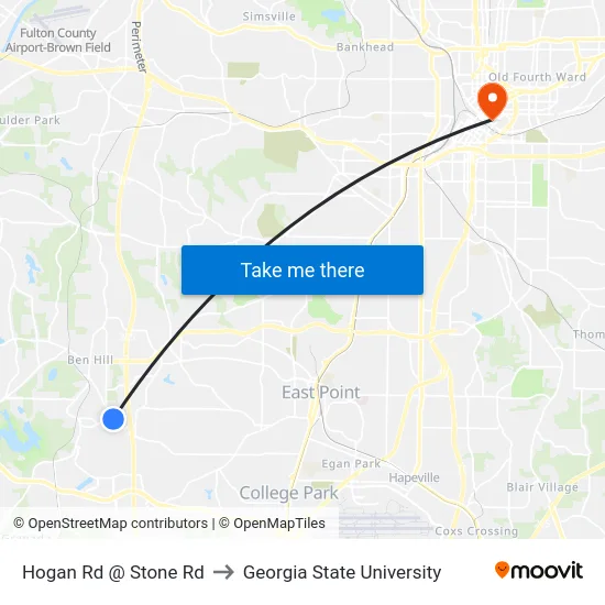 Hogan Rd @ Stone Rd to Georgia State University map
