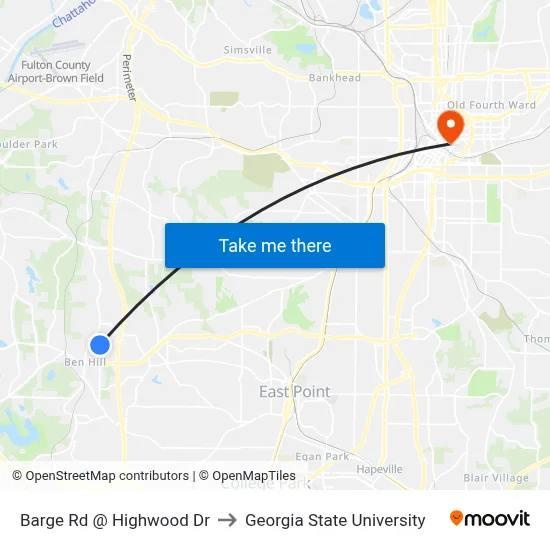 Barge Rd @ Highwood Dr to Georgia State University map