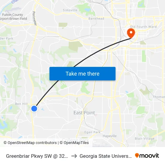 Greenbriar Pkwy SW @ 3268 to Georgia State University map