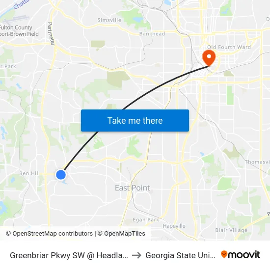 Greenbriar Pkwy SW @ Headland Dr SW to Georgia State University map