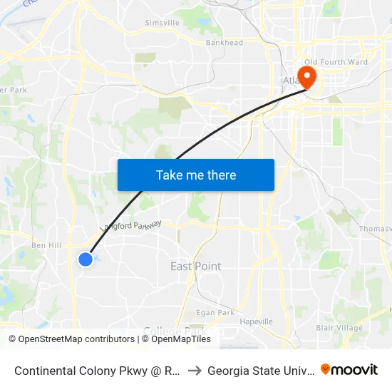 Continental Colony Pkwy @ Riviera Dr to Georgia State University map