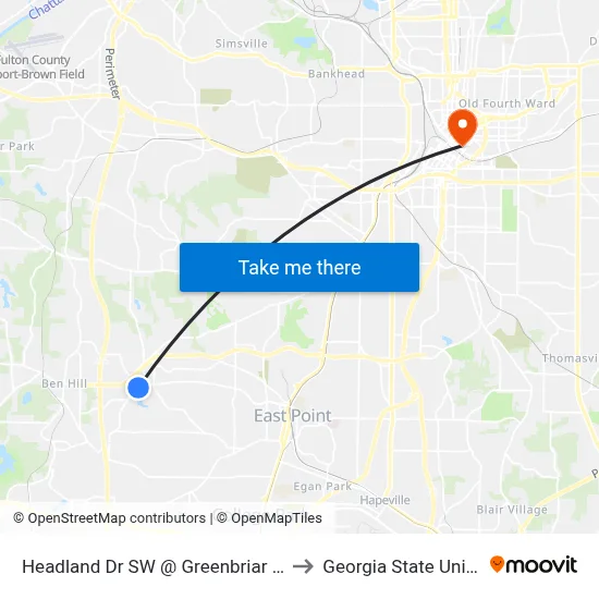 Headland Dr SW @ Greenbriar Pkwy SW to Georgia State University map