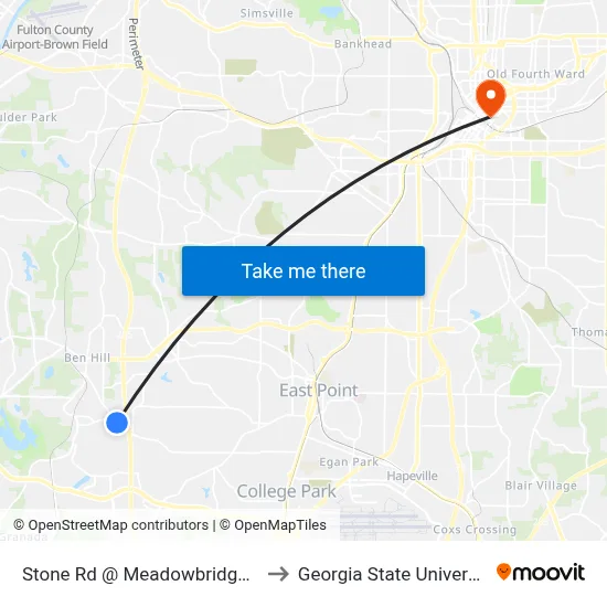 Stone Rd @ Meadowbridge Dr to Georgia State University map