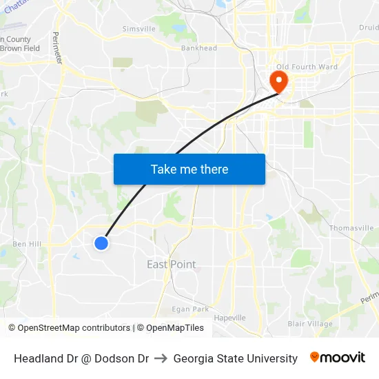 Headland Dr @ Dodson Dr to Georgia State University map