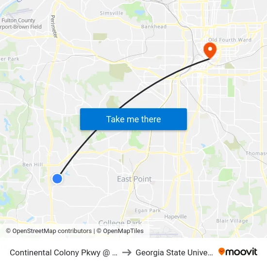 Continental Colony Pkwy @ 3033 to Georgia State University map