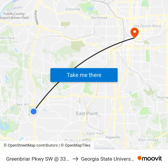 Greenbriar Pkwy SW @ 3350 to Georgia State University map