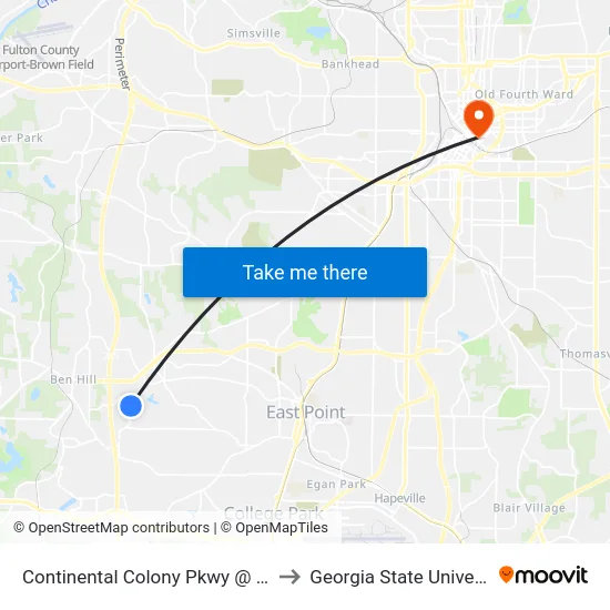 Continental Colony Pkwy @ 2999 to Georgia State University map
