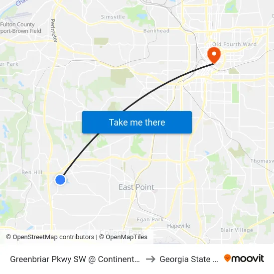 Greenbriar Pkwy SW @ Continental Colony Pkwy SW to Georgia State University map