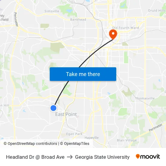 Headland Dr @ Broad Ave to Georgia State University map