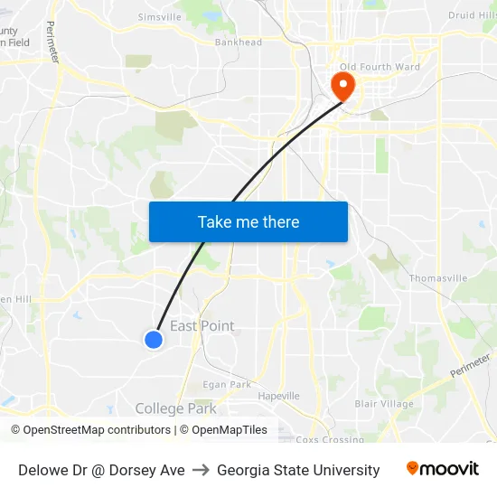 Delowe Dr @ Dorsey Ave to Georgia State University map