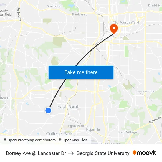 Dorsey Ave @ Lancaster Dr to Georgia State University map