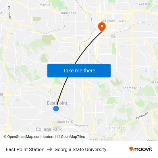 East Point Station to Georgia State University map