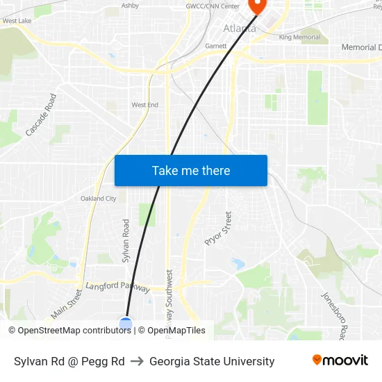 Sylvan Rd @ Pegg Rd to Georgia State University map