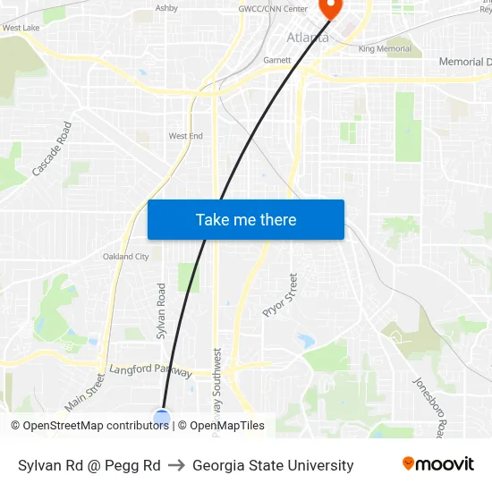 Sylvan Rd @ Pegg Rd to Georgia State University map