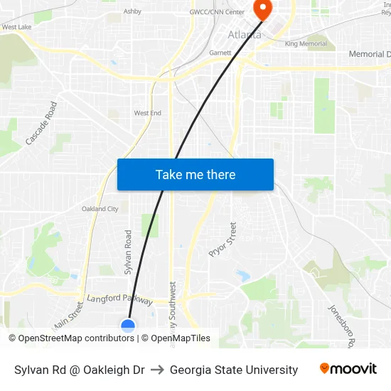 Sylvan Rd @ Oakleigh Dr to Georgia State University map