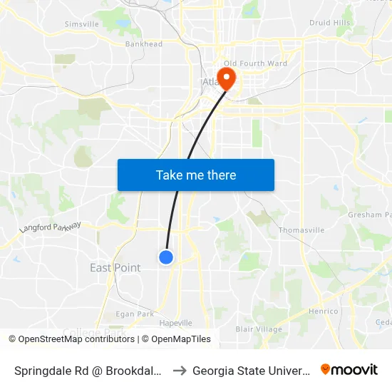 Springdale Rd @ Brookdale Dr to Georgia State University map
