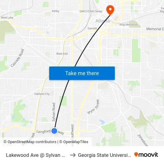 Lakewood Ave @ Sylvan Rd to Georgia State University map