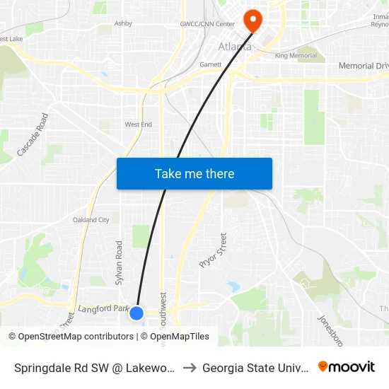 Springdale Rd SW @ Lakewood Ave to Georgia State University map