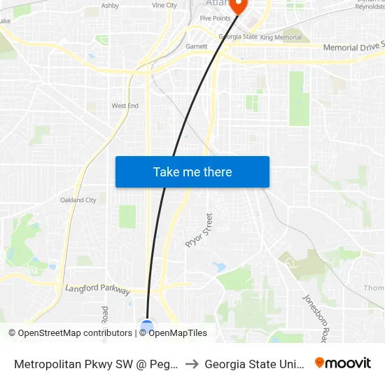 Metropolitan Pkwy SW @ Pegg Rd SW to Georgia State University map