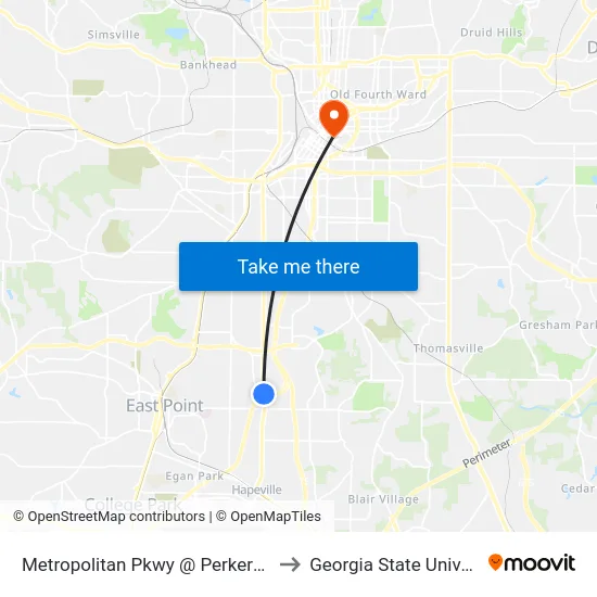 Metropolitan Pkwy @ Perkerson Rd to Georgia State University map