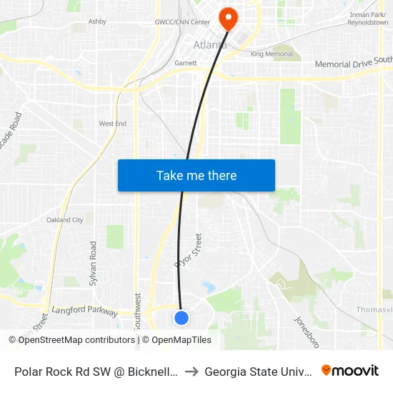Polar Rock Rd SW @ Bicknell Dr SW to Georgia State University map