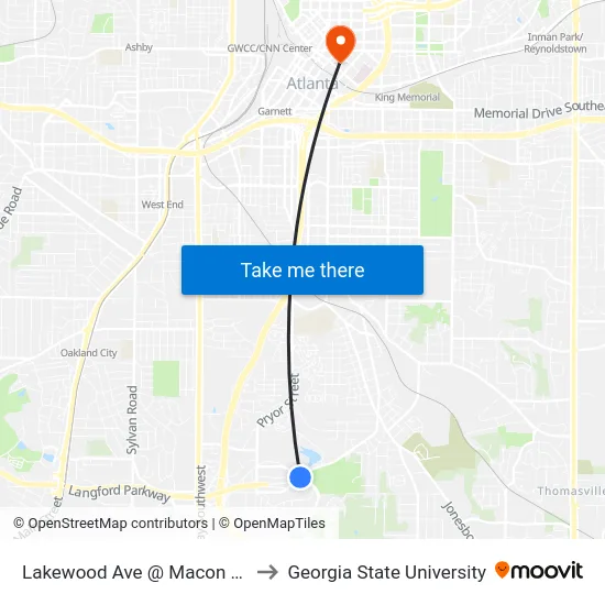 Lakewood Ave @ Macon Dr to Georgia State University map
