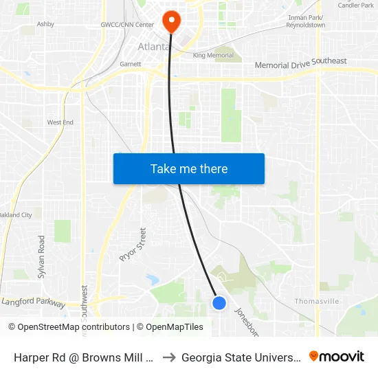Harper Rd @ Browns Mill Rd to Georgia State University map