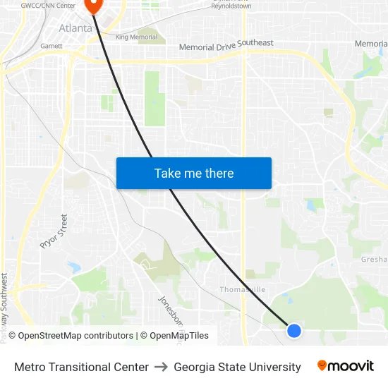 Metro Transitional Center to Georgia State University map