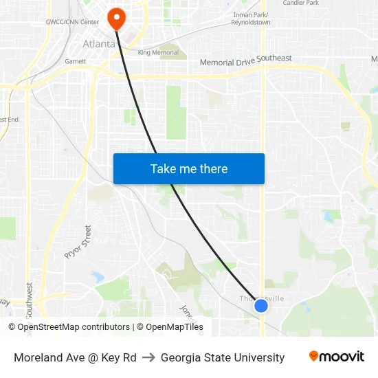 Moreland Ave @ Key Rd to Georgia State University map