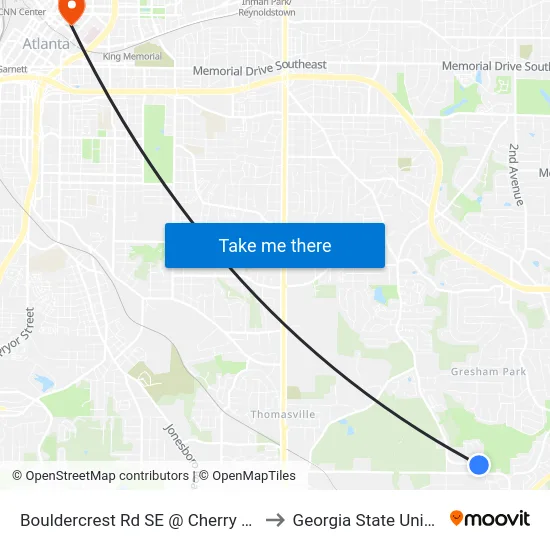 Bouldercrest Rd SE @ Cherry Valley Dr to Georgia State University map