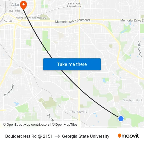 Bouldercrest Rd @ 2151 to Georgia State University map