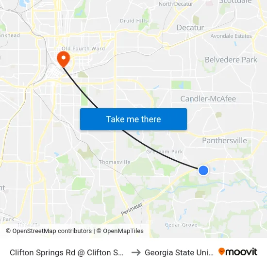 Clifton Springs Rd @ Clifton Springs Mnr to Georgia State University map