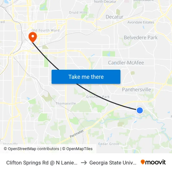Clifton Springs Rd @ N Lanier Pkwy to Georgia State University map