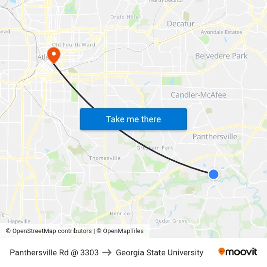 Panthersville Rd @ 3303 to Georgia State University map