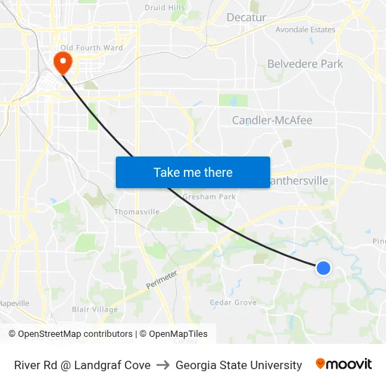 River Rd @ Landgraf Cove to Georgia State University map