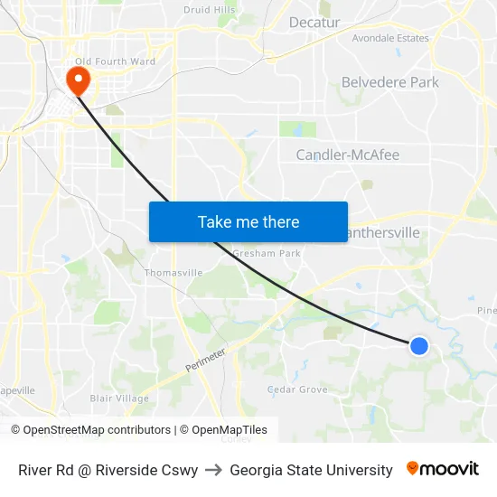 River Rd @ Riverside Cswy to Georgia State University map