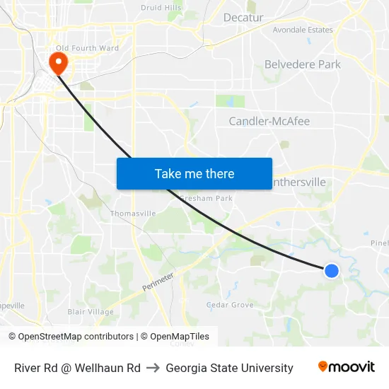 River Rd @ Wellhaun Rd to Georgia State University map