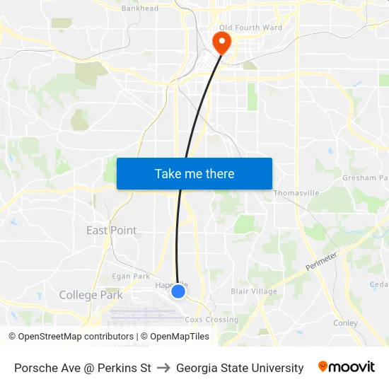 Porsche Ave @ Perkins St to Georgia State University map