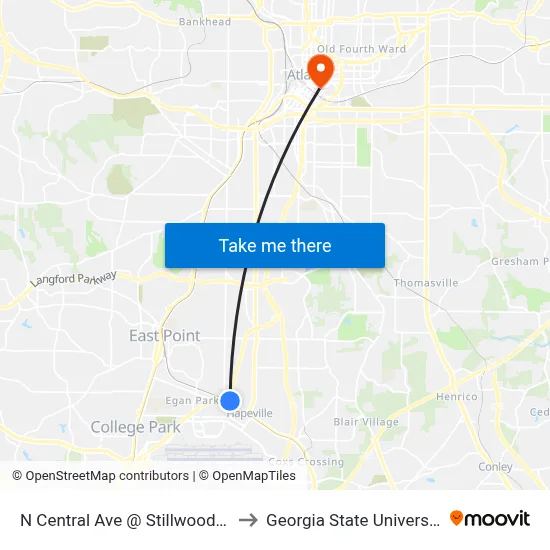 N Central Ave @ Stillwood Dr to Georgia State University map