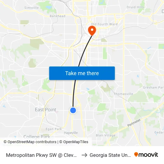 Metropolitan Pkwy SW @ Cleveland Ave S to Georgia State University map