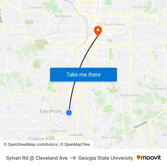 Sylvan Rd @ Cleveland Ave to Georgia State University map