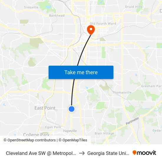 Cleveland Ave SW @ Metropolitan Pkwy to Georgia State University map