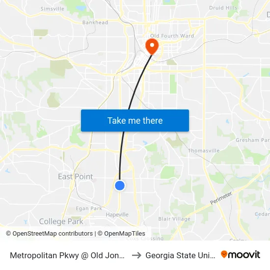 Metropolitan Pkwy @ Old Jonesboro Rd to Georgia State University map