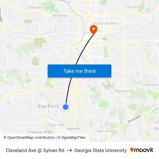 Cleveland Ave @ Sylvan Rd to Georgia State University map