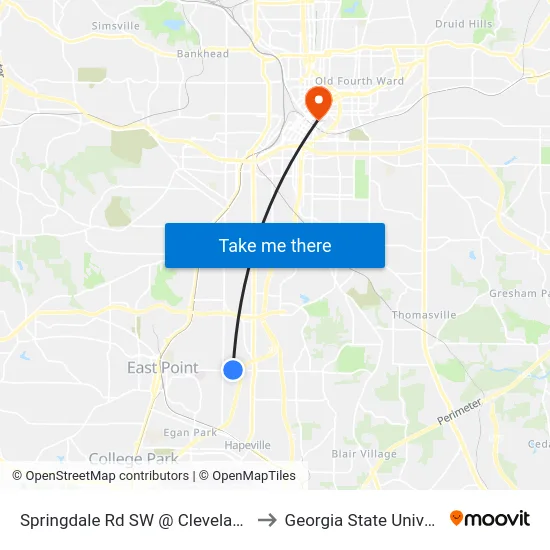 Springdale Rd SW @ Cleveland Ave to Georgia State University map