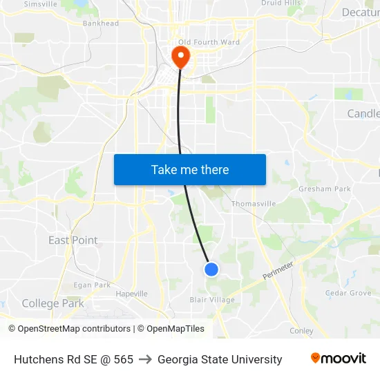 Hutchens Rd SE @ 565 to Georgia State University map